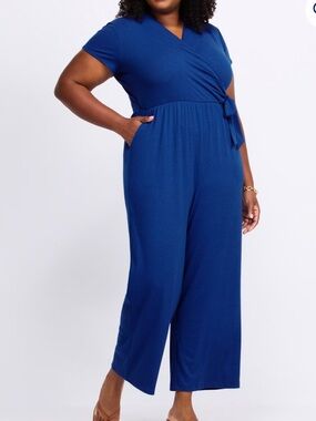 Gilli Royal Blue Short-Sleeve Surplice Jumpsuit